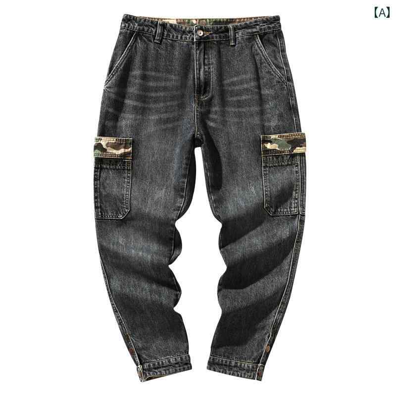 メンズ デニム ロングパンツ 大きめサイズ カジュアル ワイド アメリカン アメリカン ストリート おしゃれ かっこいい 履きやい 快適 イベント フェス レジャー アウトドア キャンプ パフォーマンス ワーク 作業着