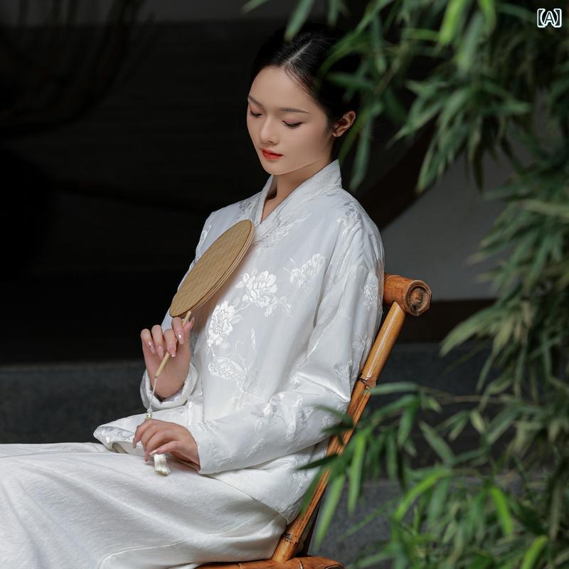 레이디스 화이트 한복 어른 레이디스 겨울 차이나풍 면 다사복 명상 두꺼운 긴팔 코튼 중화풍