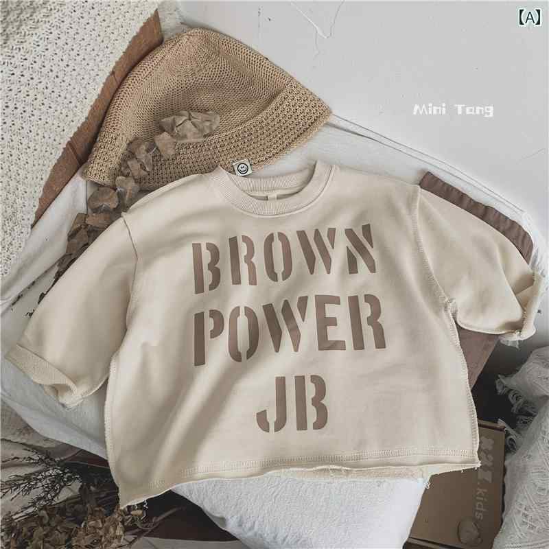 Other - メンズ レディース 子供服 シンプル クラシック 韓国 子供 レター プルオーバー ラウンドネック スウェットシャツ ベビー ロング シャツ T 春秋
