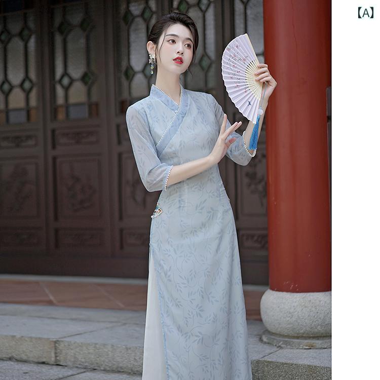 Women's Summer Chinese Style Dress - Stylish and Elegant Women's Clothing - Chinese Style Cheongsam Dress - Women's Ear Picker Clothing - Brown - Artist - Workwear - Fairy - Hanbok