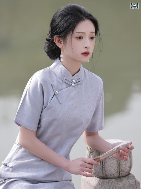 チャイナドレス Qingyun ブロケード チャイナ ドレス ワンピース非 地方 民族風 女子 若々しい フル カーディガン レトロ 伝統的 大学生 日常 生活