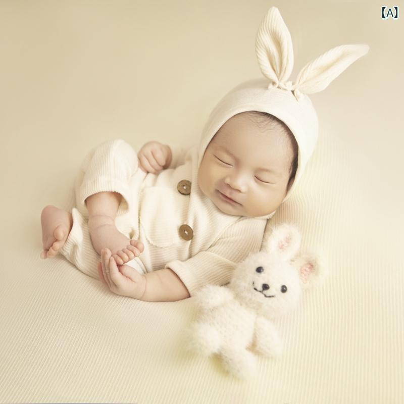 赤ちゃん ベビー フォト ファッション 服 写真撮影 レトロ スタジオ 衣装 かわいい おしゃれ うさぎ バニー ぬいぐるみ