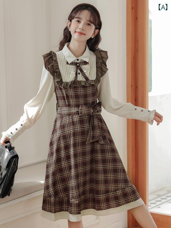 レディース レディース ワンピース 春秋 重ね着風 ナチュラル かわいい クラシック ガーリー カジュアル リラックス 森ガール