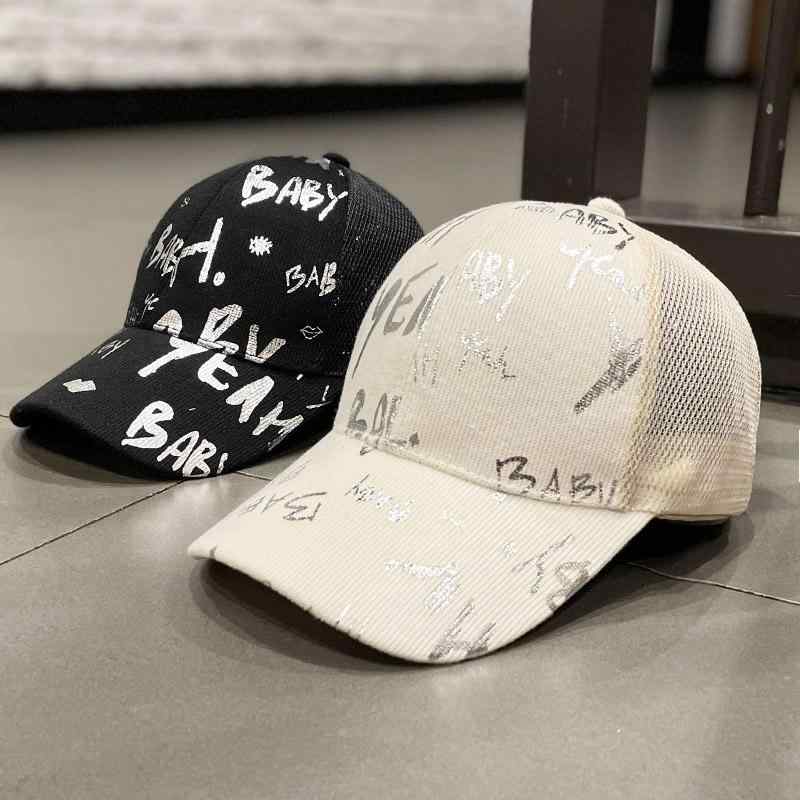 帽子 韓国 グラフィティ メッシュ 通気性 キャップ レディース 春秋 ファッション ストリート 野球帽