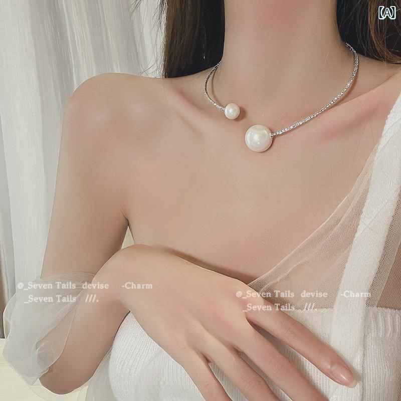 レディース ネックレス パール チョーカー フラッシュ ジルコン オープン サマー ライト 高級感 おしゃれ 鎖骨 ネック