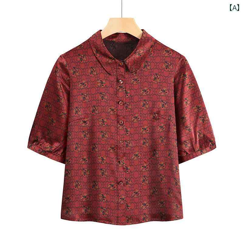 婦人服 春夏 チャイナ風 おばあちゃん カジュアル トップス レディース シニア ファッション プルオーバー ラウンドネック シングルブレスト 薄手 涼感 ボタン