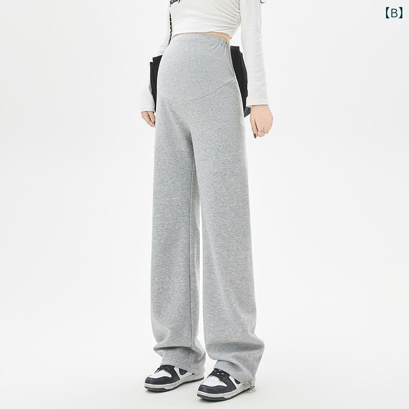 パンツ マタニティウェア ワイド レッグ 春秋 スウェットパンツ ベルベット 白 グ...