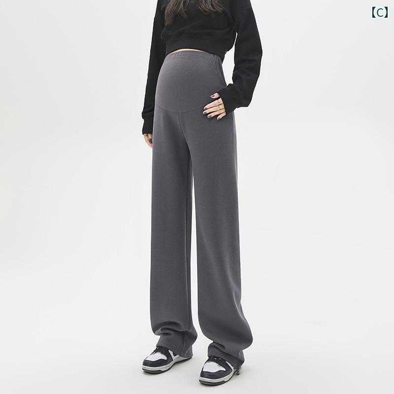 パンツ マタニティウェア ワイド レッグ 春秋 スウェットパンツ ベルベット 白 グ...