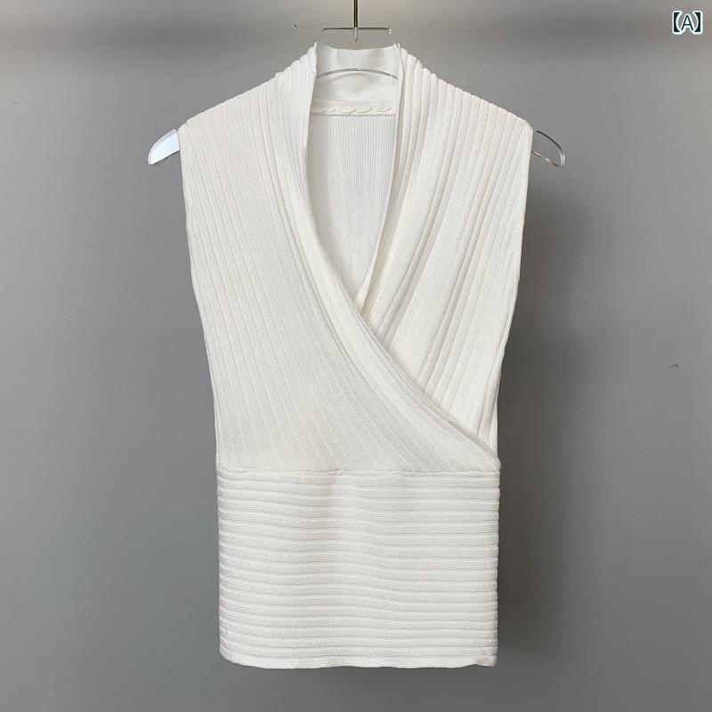 レディース トップス タイト スタイリッシュ 魅惑的 ラップ V ネック バスト 露出 秋冬 女性用 大きい ニット ベスト 韓国 スリムフィット 多目的 ボディ ショー シャツ