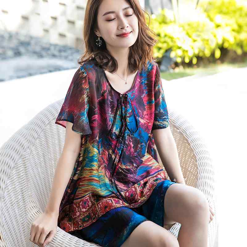 レディース 大きめサイズ スーツ ファッション セットアップ 半袖 ショートパンツ 夏 プリント