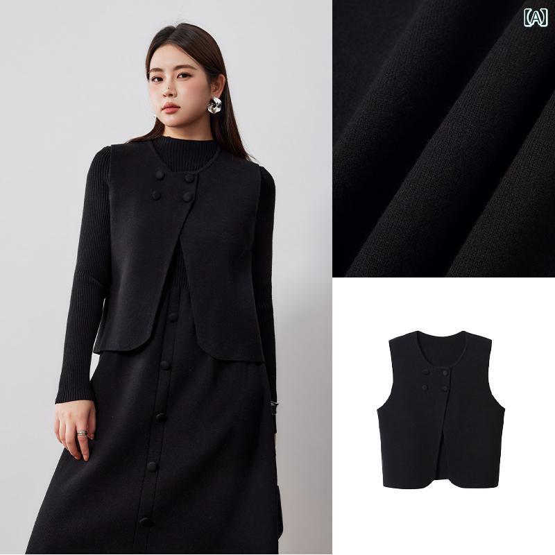 レディース ぽっちゃり 婦人服 ニット ワンピース ドレス ベスト ジレ トップス シンプル おしゃれ 大きめサイズ ゆったり 冬