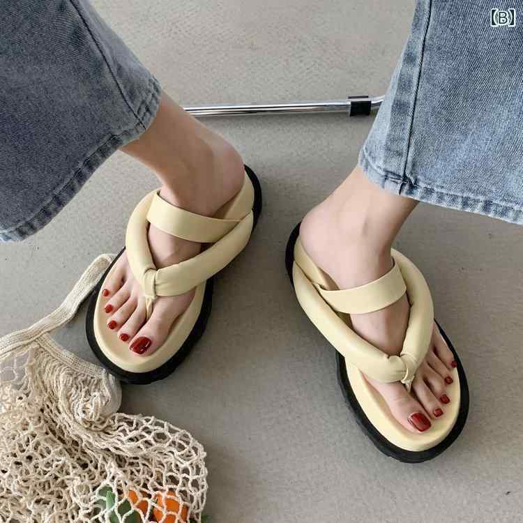 レディースシューズ トングスリッパ 夏 厚 ビーチサンダル 屋外 サンダル メロンパンソール