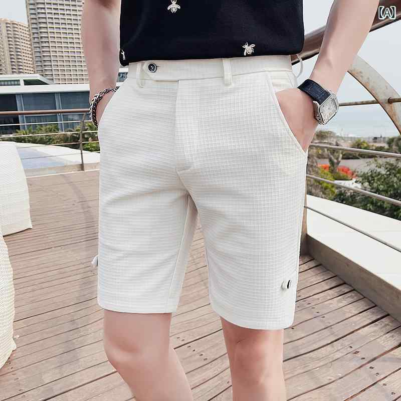ハーフパンツ スラックス ワッフル ショーツ メンズ 夏 ひんやり 涼しい 快適 5分丈 カジュアル パンツ ビジネス 薄手 スリムフィット ショート