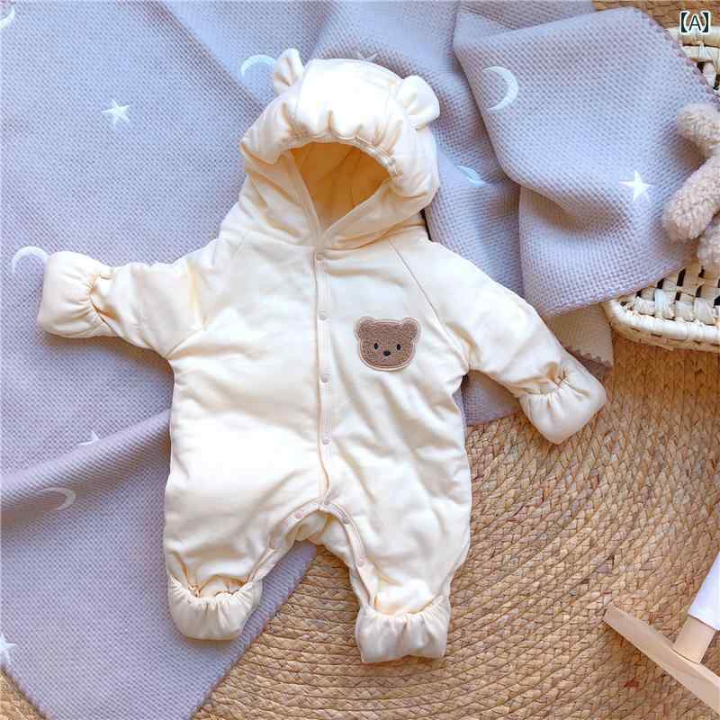 ベビー 新生児 服 カバーオール フード ジャンプスーツ 秋冬 赤ちゃん 暖かい アウトドア アウターウェア かわいい クマ メンズ レディース兼 出産祝い