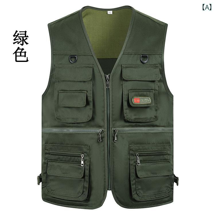 メンズ ファッション ベスト ビジネス 作業服 トップス 春秋 マルチポケット 大きめサイズ 屋外 撮影 釣り オールシーズン 薄手