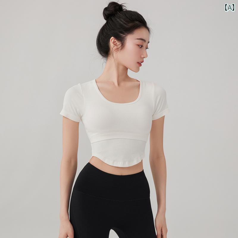 レディース 夏 フィットネス ウェア ヨガ 半袖 タイトフィット 背中 開いた ピラティス トレーニング ..