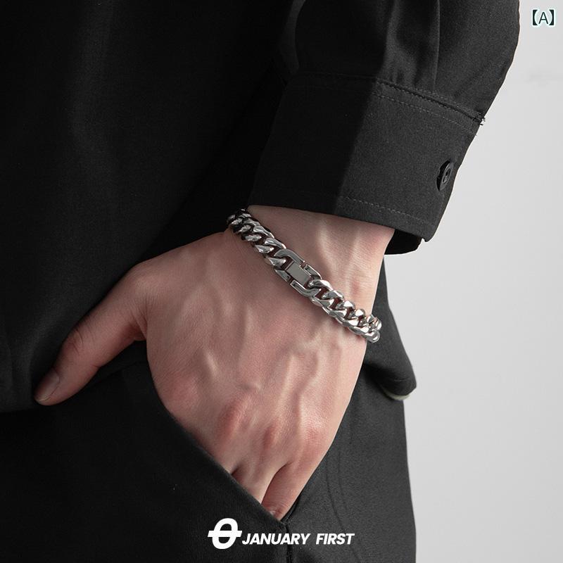 チタン鋼 キューバ ブレスレット ヒップ ホップ ハイエンド シンプル 冷たい クール ボーイズ ハンド ..