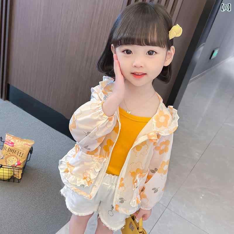 子供 日焼け防止服 赤ちゃん 女の子 夏 夏ウェア キュート スタイリッシュ シンプル 薄手 さわやか ベビー 長袖 ジャケット パーカー フード ハイキング