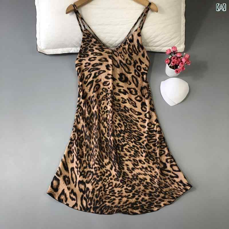 スカート ベビードール ランジェリー パジャマ ネグリジェ キャミソール ナイトウェア レディース 魅惑的 女性 夏 アメリカ ヒョウ柄 サスペンダー 風 冷感 ビーチ ネグリジェ クロス 背中 開いた ホーム 服