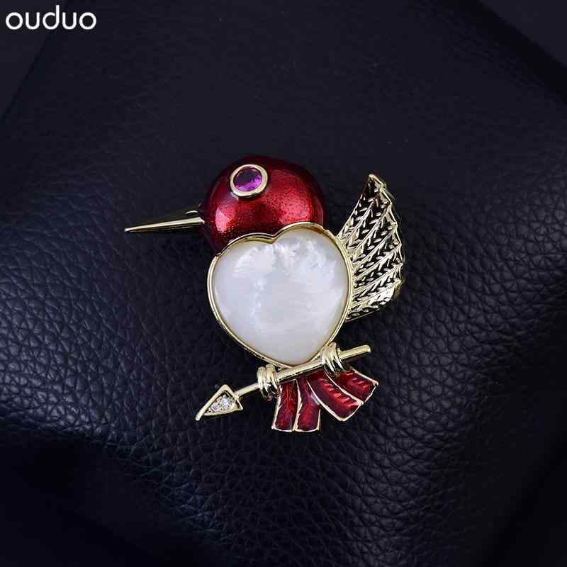 レディース ブローチ 入学式 セレモニー アクセサリー 中国風 赤 シェル 鳥 ブローチ ライト かわいい 動物 コサージュ スーツ バッジ
