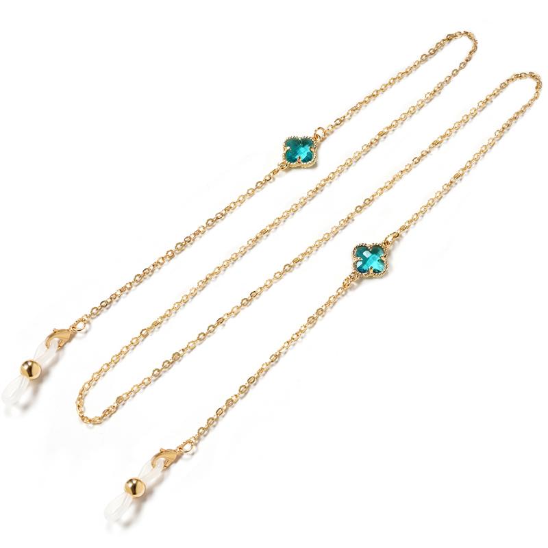 メガネ チェーン 四つ葉 花 黒 吊り下げ ネック メタル サングラス マスク 小物 ストラップ 老眼鏡 落..