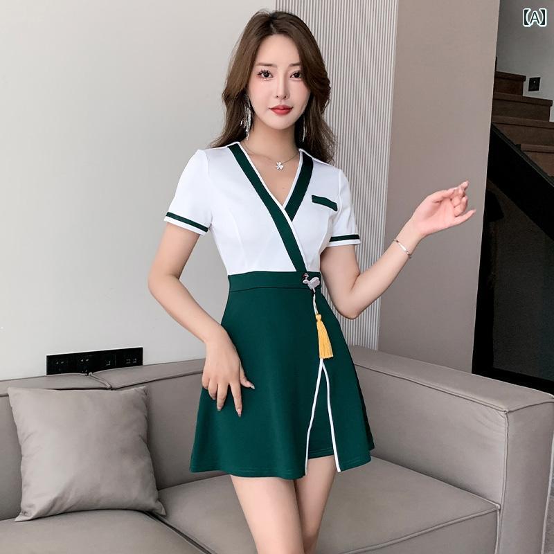 エステ 美容サロン 制服 ユニフォーム レディース 作業着 仕事服 セットアップ レディース シンプル スタイリッシュ グリーン ブラック