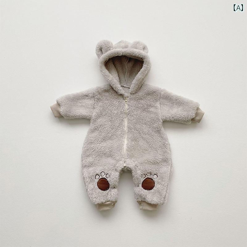 カバーオール ベビー キッズ もこもこ ロンパース かわいい 冬 韓国 猫 爪 ぬいぐるみ ジャンプスーツ ..