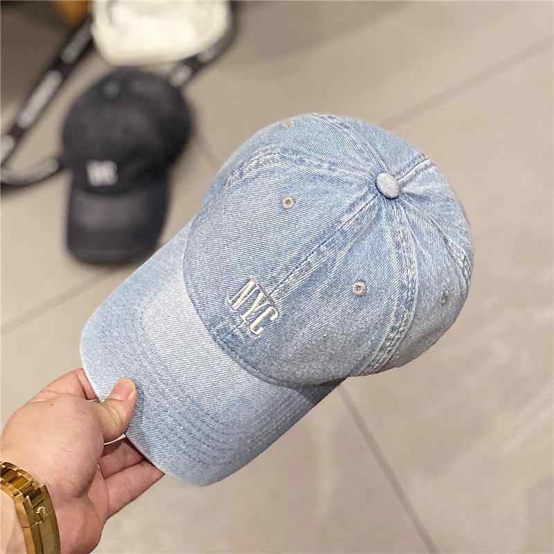 レディース 秋 春 夏 ベースボール キャップ NYC 刺繍 ショー ウォッシュ オールド デニム キャップ ス..