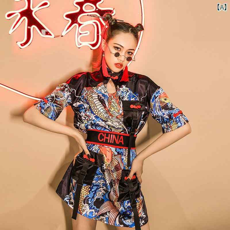 ダンス ウェア 中華風 レディース ガール パフォーマンス 服 ジャズダンス 衣装 ス...