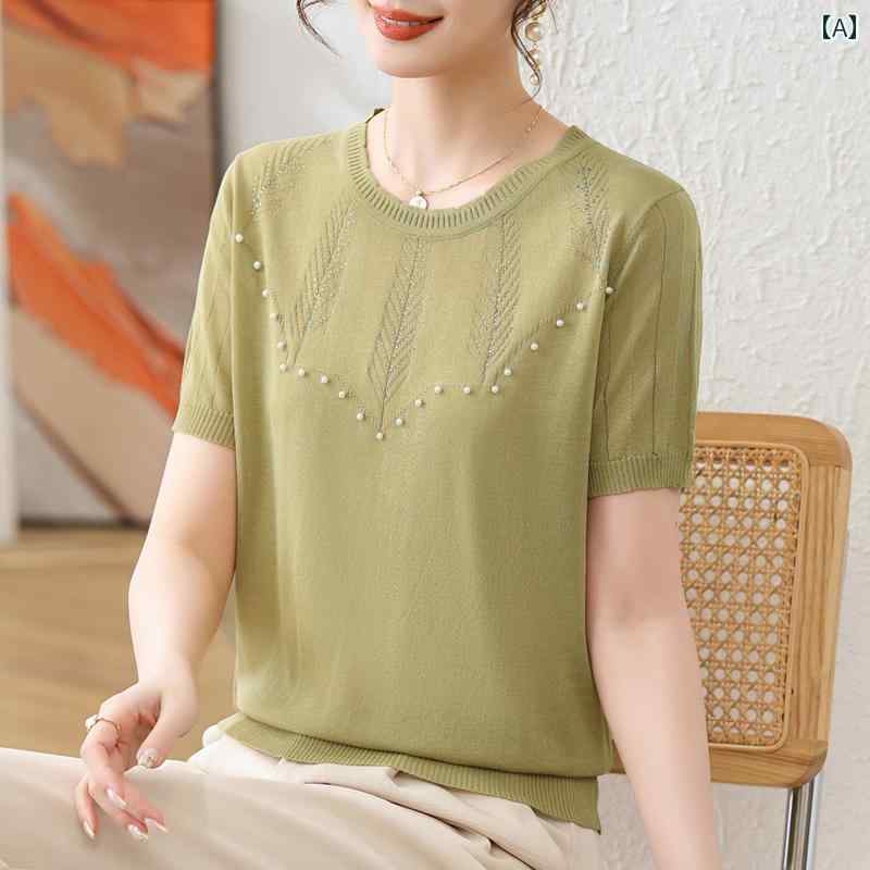 半袖シャツ トップス 夏服 レディース プルオーバー ラウンドネック ゆったりサイズ 薄手 軽量 動きやい 涼しい 通気性 清涼感 シンプル ナチュラル パステル かわいい おしゃれ 普段着