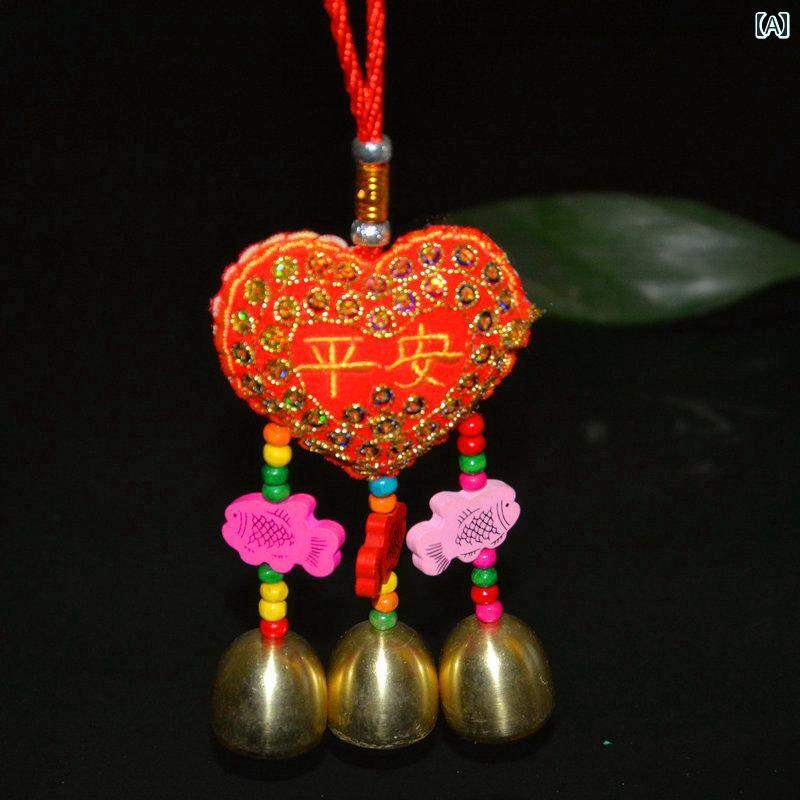 ウォールデコレーション 風鈴 吊り 装飾 ドア エスニック 刺繍 3銅 ベル ギフト リビングルーム バルコニー 車 魚 蝶 ハート インテリア