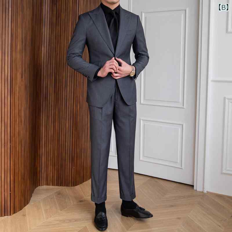 メンズ スーツ ジャケット パンツ セット 英国風 無地 シングルブレスト ダブルブレスト ビジネス 大きめサイズ おしゃれ ファッション カジュアル 紳士