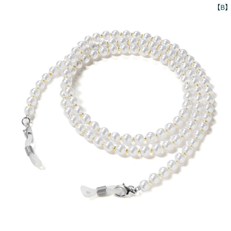 メガネ チェーン フェイク パール ストラップ アクリル シルバー ロープ マスク メガネ 小物 ぶら下げ ネック ビーズ チェーン アメリカ サングラス 老眼鏡 落下防止 シンプル おしゃれ