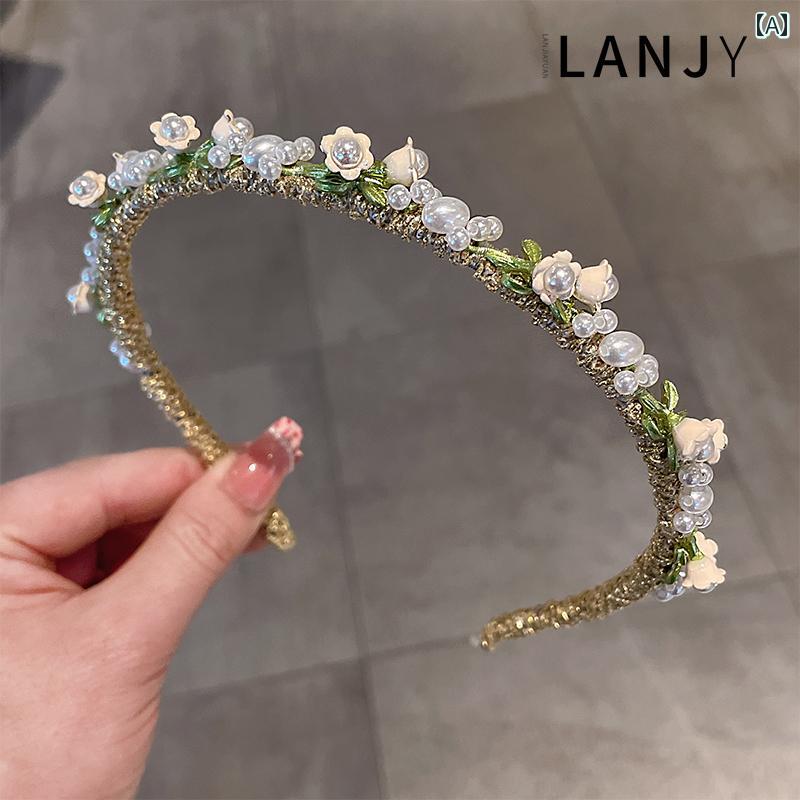 カチューシャ パール フラワー ヘアバンド ローズ ストーン キラキラ 韓国 春 フェアリー ヘッド バンド ヘア アクセサリー ファッション小物 かわいい おしゃれ 結婚式 セレモニー 式典 快適