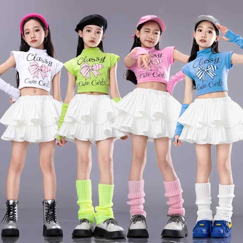 子供服 女の子 Tシャツ へそ出し ミニスカート チアリーディング コスチューム バンド ダンス ヒップホ..
