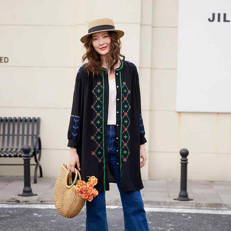 大きめサイズ トップス 春 ジャケット ワンピース 刺繍 チャイナ風 レディース ゆったり 快適 ワンピ