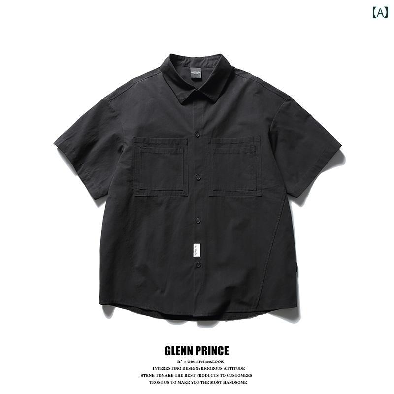 メンズ 夏 トップス シャツ サマー レトロ ポケット ウォッシュ ワークウェア 半袖 ボーイッシュ ジャケット