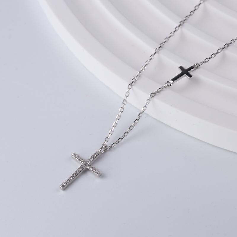 ネックレス スター リング シルバー クロス ペンダント フェミニン 軽量 贅沢 鎖骨 チェーン クール ガ..