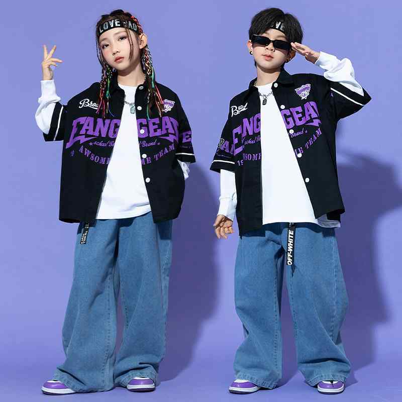 キッズ セットアップ 子供 ストリート ダンス 男の子 ヒップホップ アメリカン 野球 ユニフォーム デニ..