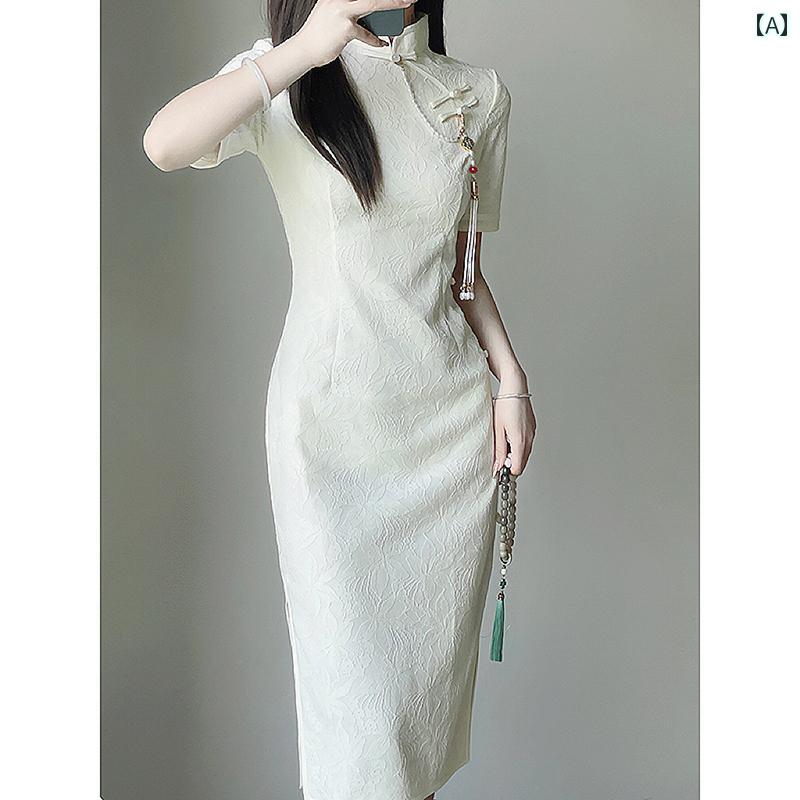 China Dress - レディース 夏 チャイナ ドレス コスプレ パフォーマンス 撮影 衣装 中華風 女性 ガールズ 普段使い 日常着 フレッシュ レトロ 民族風