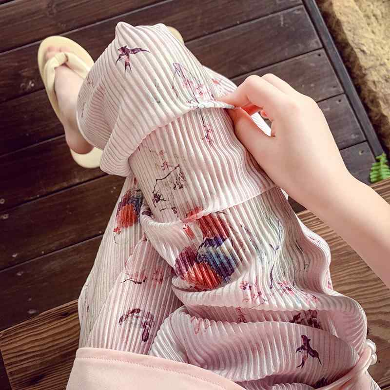 女の子 防蚊 ズボン 夏 子供服 かわいい 普段着 服 ワイドレッグ パンツ 韓国 プリント カジュアル 薄手 ハイウエスト ストレッチ性