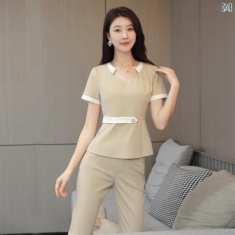 レディース レディース ユニフォーム 制服 パンツ スーツ リラクゼーション マッサージ セラピスト サロン アロマ ヘルスケア スパ 美容 施術 クリニック ウエア 清潔感