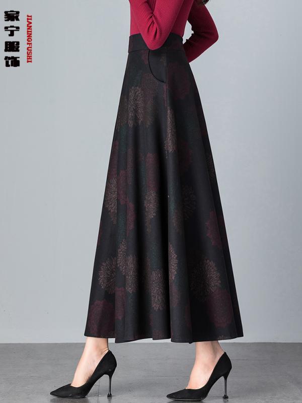 スカート レディース 冬 ウール 花柄 ロング 大きめ 裾 aライン プリント ママ 大きめ サイズ ダンス ..