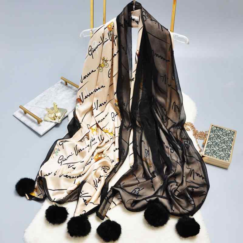 レディース ショール スカーフ おしゃれ ポニー プリント ステーション ファー ボール ロング 秋冬 レディース