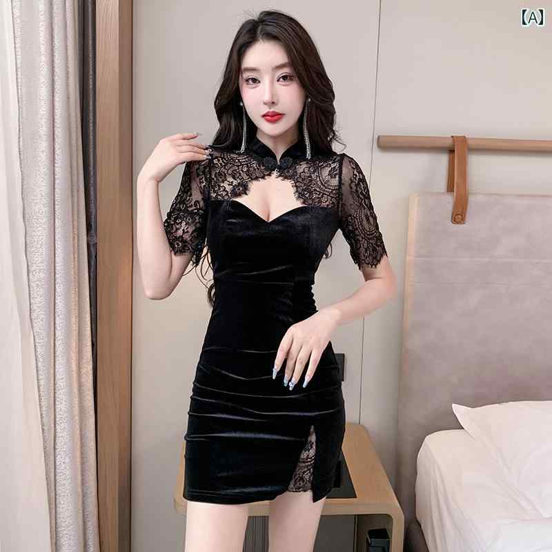 China Dress - チャイナドレス キャバドレス パーティー ミニスカート スリム 接客 ラウンジ キャバ 夜の蝶 アゲハ チャイナ風 衣装 ワンピース セクシー 魅惑 艶やか アーバン スタイリッシュ レディース