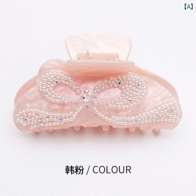 レディース アクセサリー ヘア 髪留め 髪飾り 人工 パール クリップ 大 リボン 韓国 大人 ミディアム