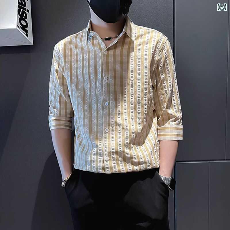 トップス シャツ メンズ スタイリッシュ おしゃれ ハイエンド チェック柄 七分袖 男性用 夏 着用 カジュアル 半袖