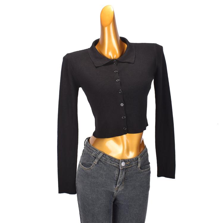 ジャケット レディース ファッション 春秋 長袖 ボトム ニットカーディガン ポロ カラー シングルブレスト ショート セーター(4)
