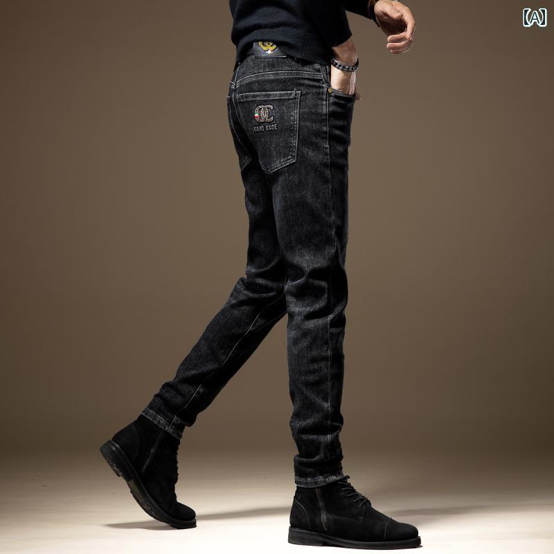 メンズ デニム ロングパンツ 春秋 ストレート スリム カジュアル スタイリッシュ おしゃれ 快適 デイリー イベント レジャー アウトドア ツーリング