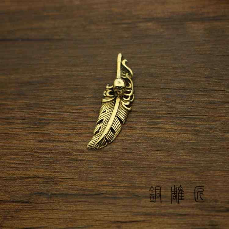 ペンダント 中国風 アクセサリー 銅 ヒップホップ 銅 スカル フェザー ペンダント スカル フェザー キ..